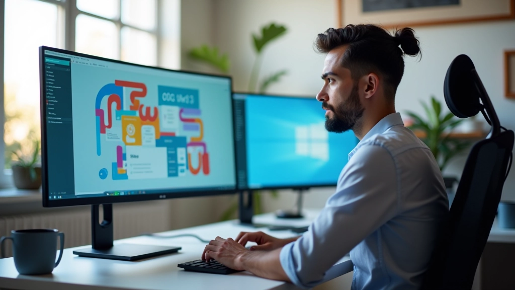 Diseñador gráfico trabajando en animación isométrica con múltiples capas de diseño visibles